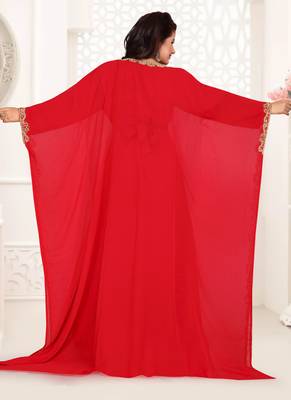 Red embroidered georgette islamic kaftans 2