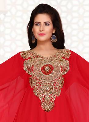 Red embroidered georgette islamic kaftans 3