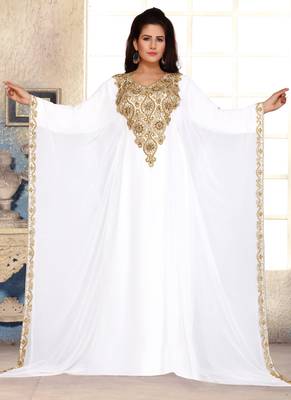 White embroidered georgette islamic kaftans 1