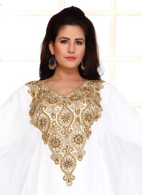 White embroidered georgette islamic kaftans 3