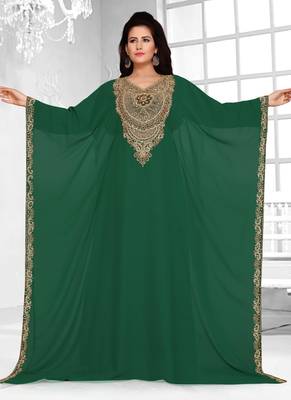 Green embroidered georgette islamic kaftans 1