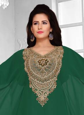 Green embroidered georgette islamic kaftans 3