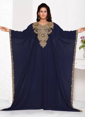 Blue embroidered georgette islamic kaftans 1