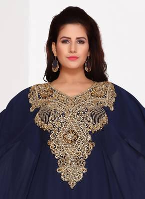 Blue embroidered georgette islamic kaftans 3