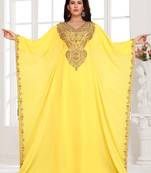 Yellow embroidered georgette islamic kaftans
