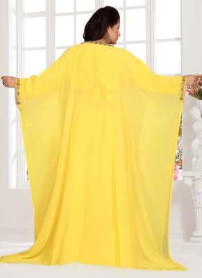 Yellow embroidered georgette islamic kaftans 2
