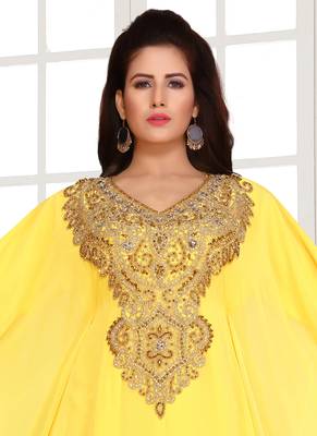 Yellow embroidered georgette islamic kaftans 3