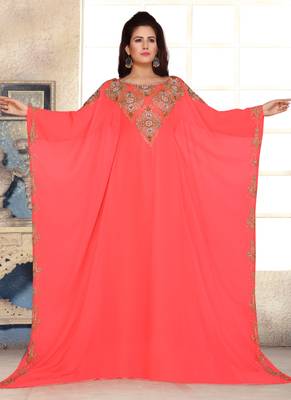Peach embroidered georgette islamic kaftans 1