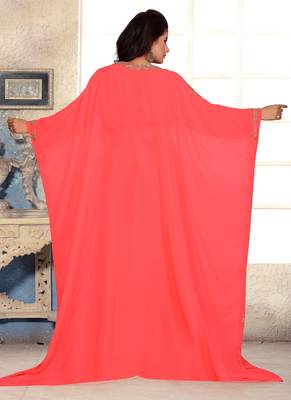 Peach embroidered georgette islamic kaftans 2