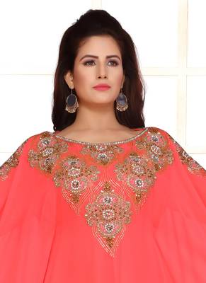 Peach embroidered georgette islamic kaftans 3