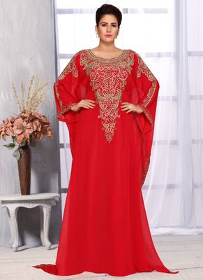 Red embroidered georgette islamic kaftans 1