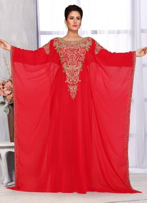 Red embroidered georgette islamic kaftans 2