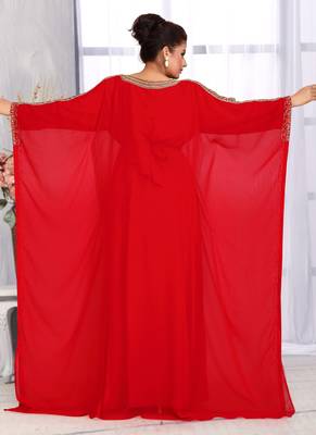 Red embroidered georgette islamic kaftans 3