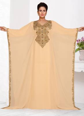 Beige embroidered georgette islamic kaftans 1