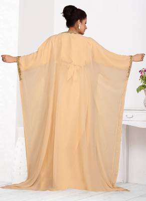 Beige embroidered georgette islamic kaftans 2
