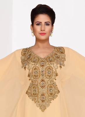 Beige embroidered georgette islamic kaftans 3