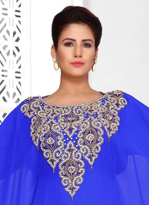Blue embroidered georgette islamic kaftans 3