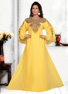 Yellow embroidered georgette islamic kaftans 1