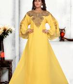 Yellow embroidered georgette islamic kaftans