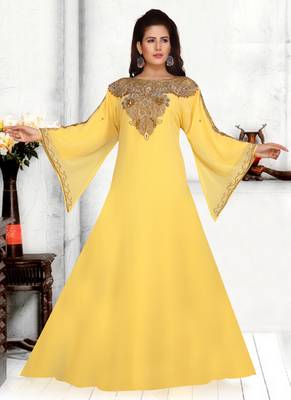 Yellow embroidered georgette islamic kaftans 2