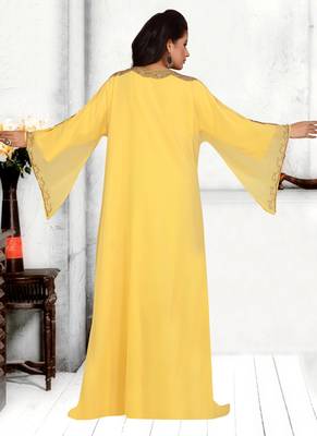 Yellow embroidered georgette islamic kaftans 3