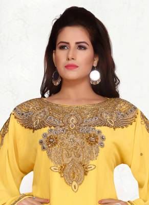 Yellow embroidered georgette islamic kaftans 4