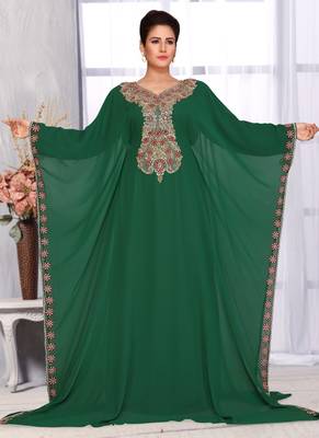 Green embroidered georgette islamic kaftans 1