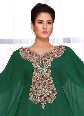 Green embroidered georgette islamic kaftans 3