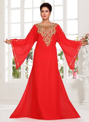 Red embroidered georgette islamic kaftans 1