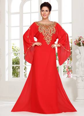 Red embroidered georgette islamic kaftans 2
