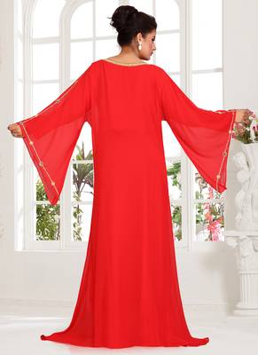 Red embroidered georgette islamic kaftans 3