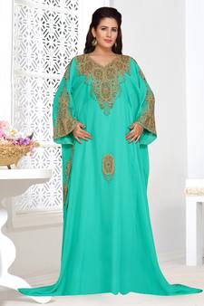 Turquoise embroidered georgette islamic kaftans