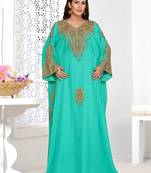 Turquoise embroidered georgette islamic kaftans