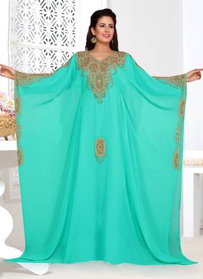 Turquoise embroidered georgette islamic kaftans 2
