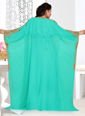 Turquoise embroidered georgette islamic kaftans 3