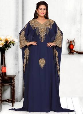 Blue embroidered georgette islamic kaftans 1