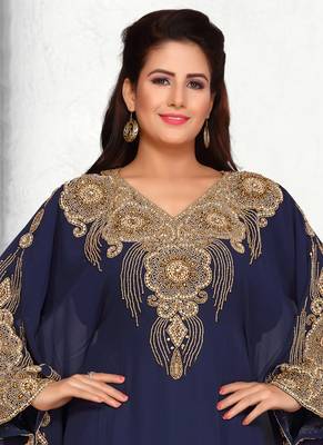 Blue embroidered georgette islamic kaftans 4