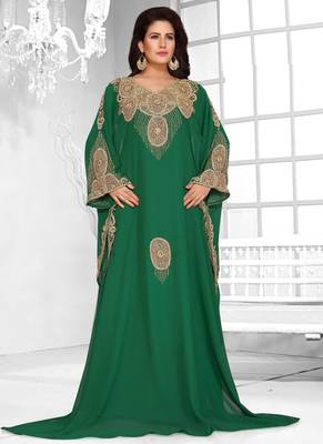 Green embroidered georgette islamic kaftans 1