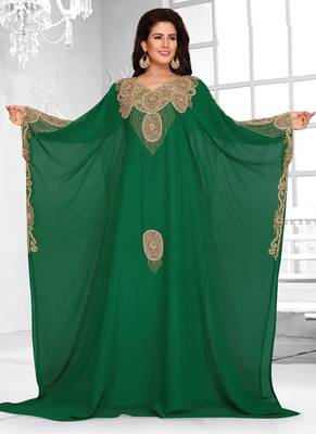 Green embroidered georgette islamic kaftans 2
