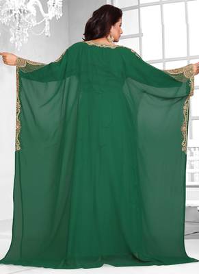 Green embroidered georgette islamic kaftans 3