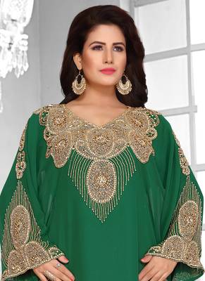 Green embroidered georgette islamic kaftans 4