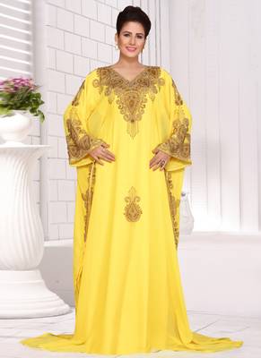 Yellow embroidered georgette islamic kaftans 1
