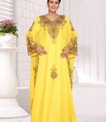 Yellow embroidered georgette islamic kaftans