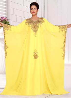 Yellow embroidered georgette islamic kaftans 2