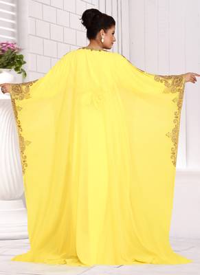 Yellow embroidered georgette islamic kaftans 3