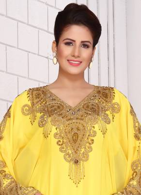 Yellow embroidered georgette islamic kaftans 4