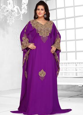 Purple embroidered georgette islamic kaftans 1