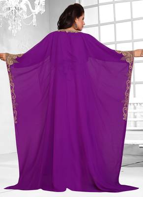 Purple embroidered georgette islamic kaftans 3