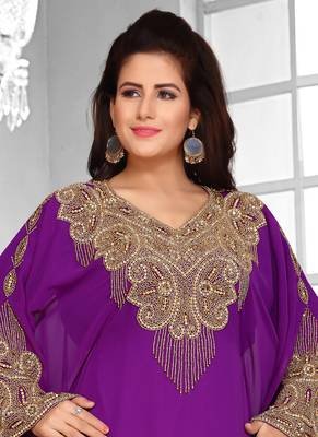 Purple embroidered georgette islamic kaftans 4