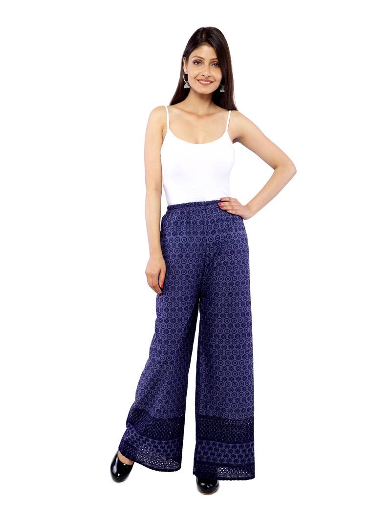 Blue Cotton chikan work Palazzo Pant